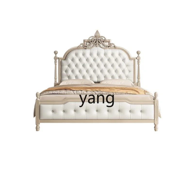 

YJQ light luxury solid wood modern simple master bedroom luxury princess bed American double leather bed