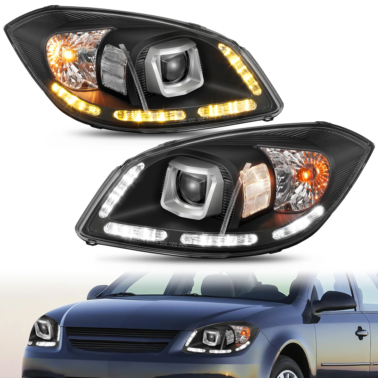 جهاز عرض LED DRL SEQ مجموعة مصابيح أمامية مناسبة لـ 2005-2010 تشيفي كوبالت / 2005-2006 بونتياك السعي / 2007-2009 بونتياك G5