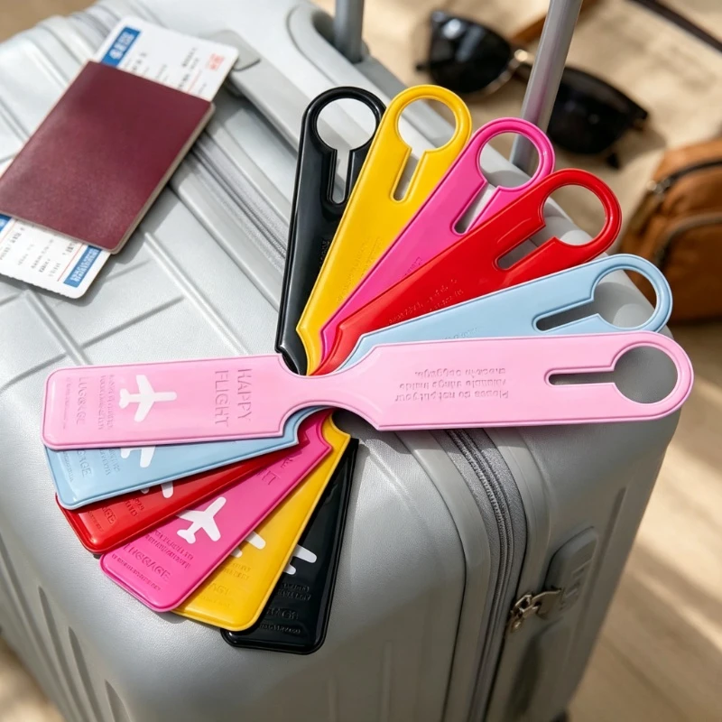 Multicolor Plastic Airplane Pattern Luggage Tags Happy Flight Embossed Suitcase Identifier Labels For Travel Baggage Accessories