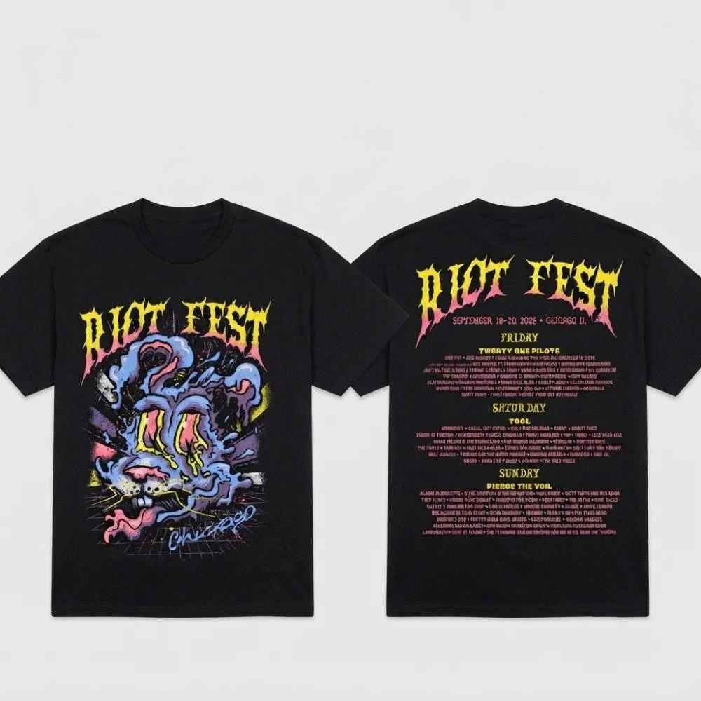 Riot Fest 2026 Chicago T-shirt Double Sided Artist Lineup Print Punk Rock Festival Oversized Short Sleeve Streetwear Tee