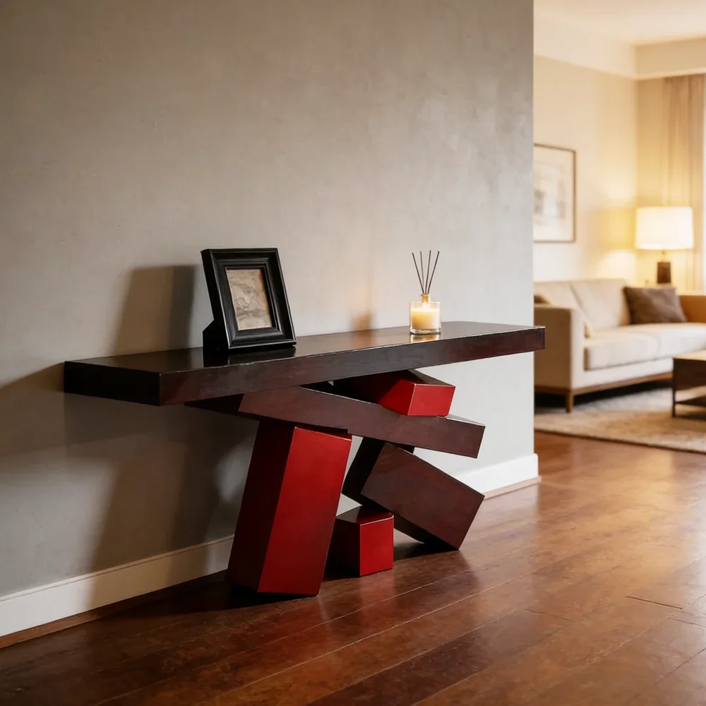 Creative Unique Design Geometric Wooden Entrance Table Modern Living Room Corridor Villa Hotel Decorative Furniture