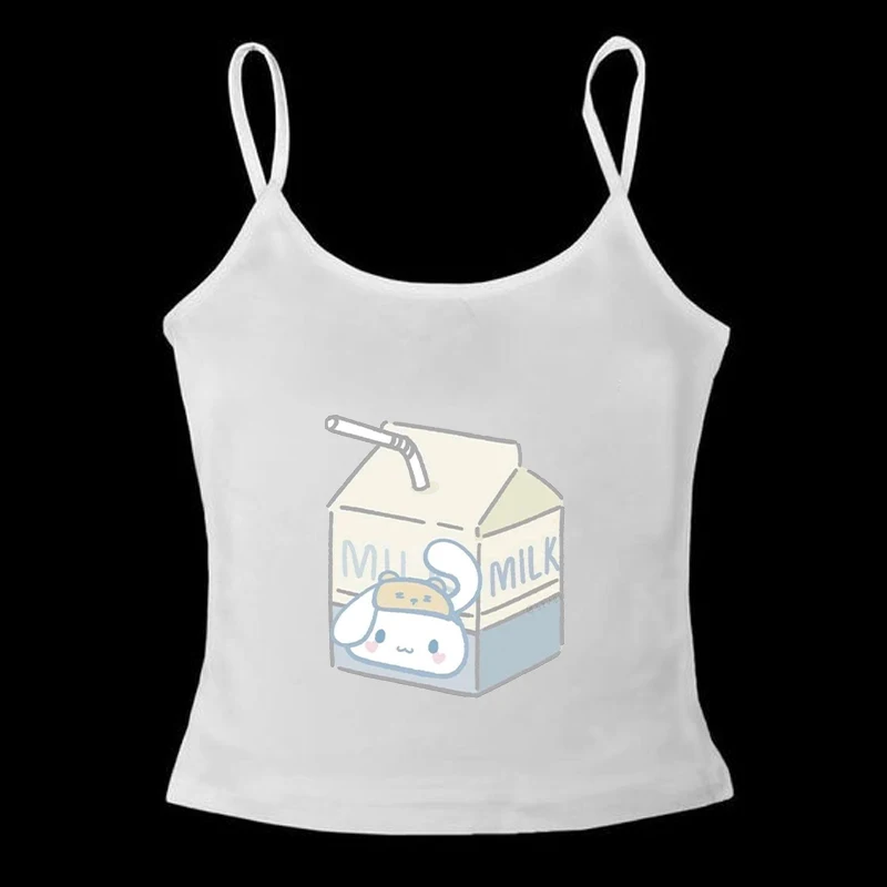 Retro Kawaii Hello Kitty Sanrio Y2K Cinnamoroll Milk Box Print Summer Camisole Vest Girl Sleeveless Vest