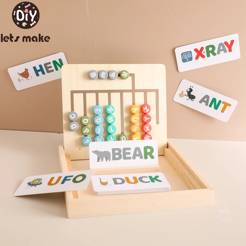 1 Set Wooden Spelling Word Puzzle Game Kid Montessori Educational Toys English Alphabet Learning Writing Skills with 26pcs Cards