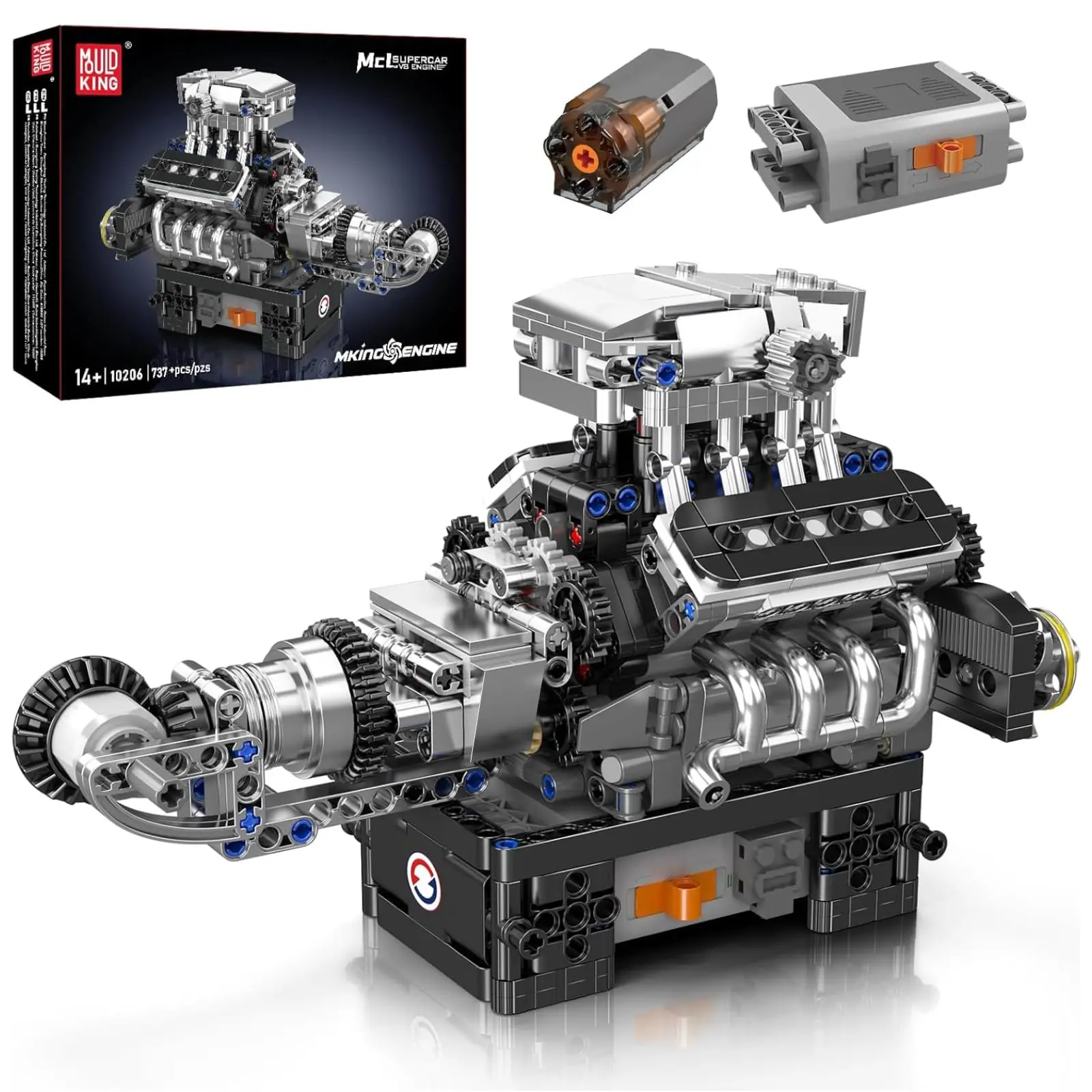 

Mould King 10206 V8 Engine Model Kit - Working STEM Build Blocks Ornament Birthday Holiday Gift for Adults & Teens 8+ (737 PCS)