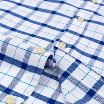 100% Cotton Breathable Men Oxford Short Sleeve Summer Plaid Shirts Striped Male Clothes Business Regular Fit Oversized 4