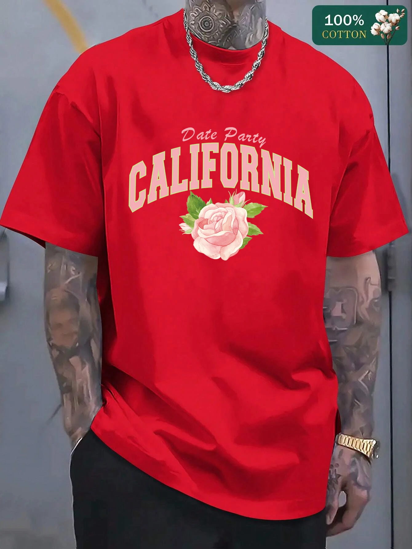 

California Date Paity Printing Men T-Shirts Breathable Oversized T-Shirt Casual Summer Short Sleeve Cotton Hip Hop Clothing