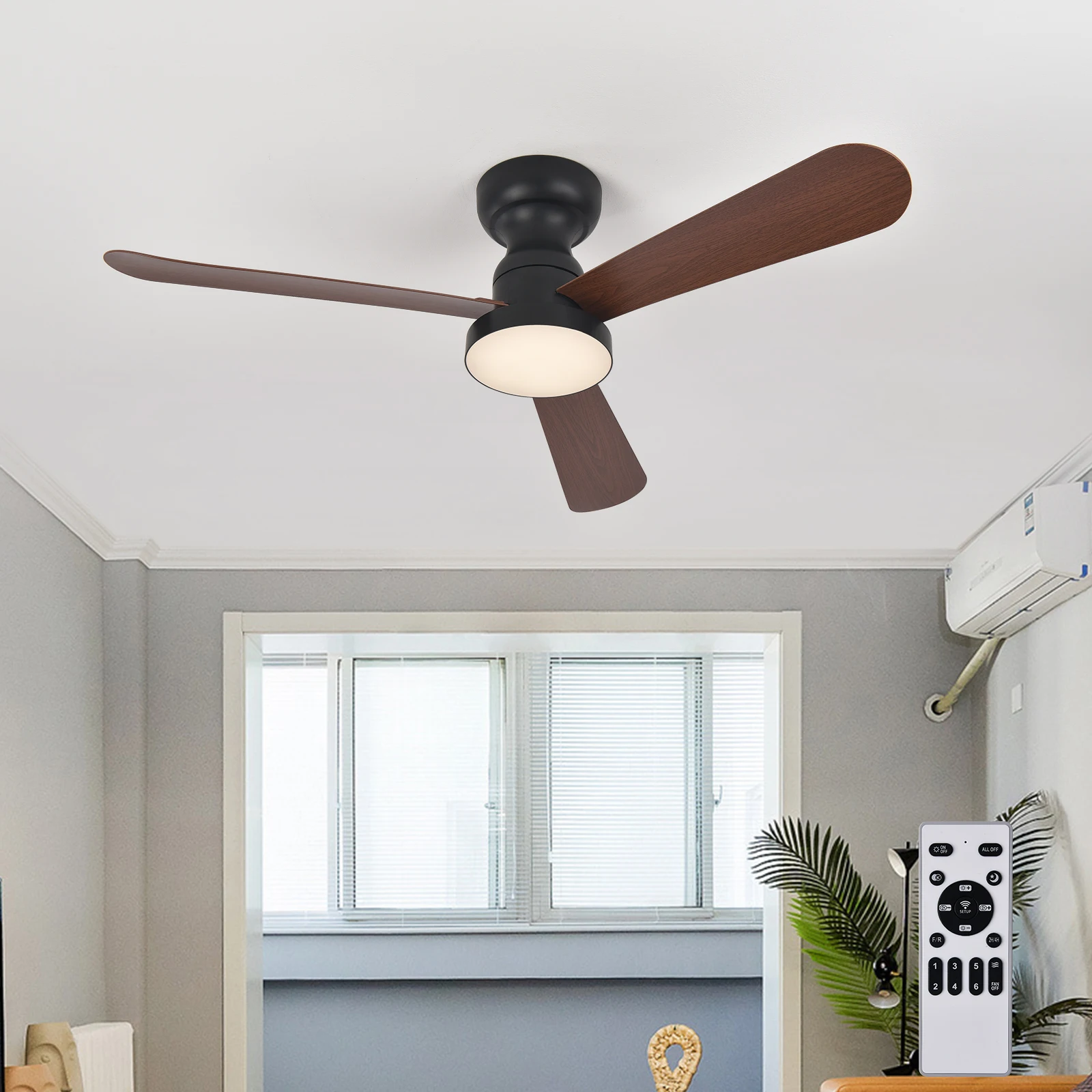 Flush Mount Fan with Light and Remote -Low Profile Ceiling Fans Reversible Quiet DC Motor for Bedroom Living Room Indoor Outdoor