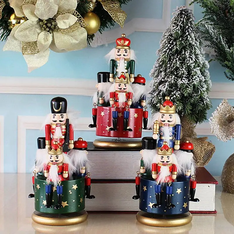 

Christmas Music Box Decorations European Hand-painted Rotating Nutcracker Soldier Colorful Vintage Art Craft Room Decorations