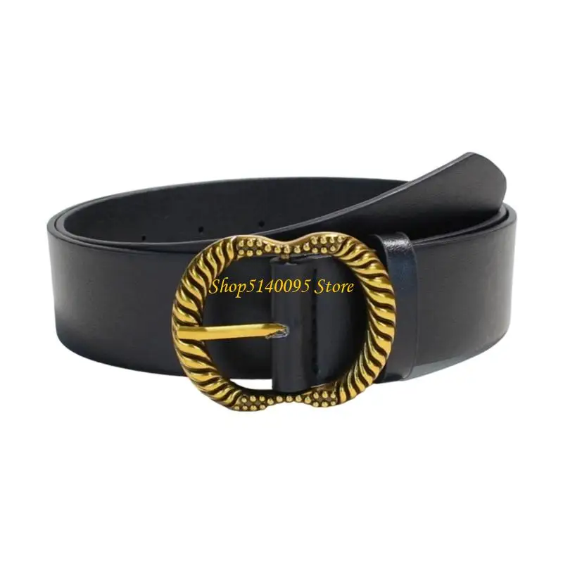 DXAE Round Gold-Tone Closure Women's Fashion Belt PU Embossed Look Waist Accessory for Jeans and Casual Pants Styling