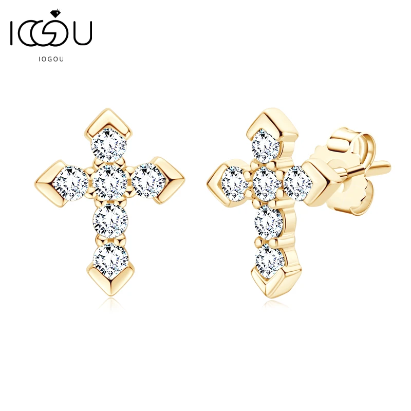 IOGOU Religious Cross Earrings D0.27CT Moissanite Stud Earrings for Women Men 925 Sterling Silver Piercing Ear Push Back Jewelry