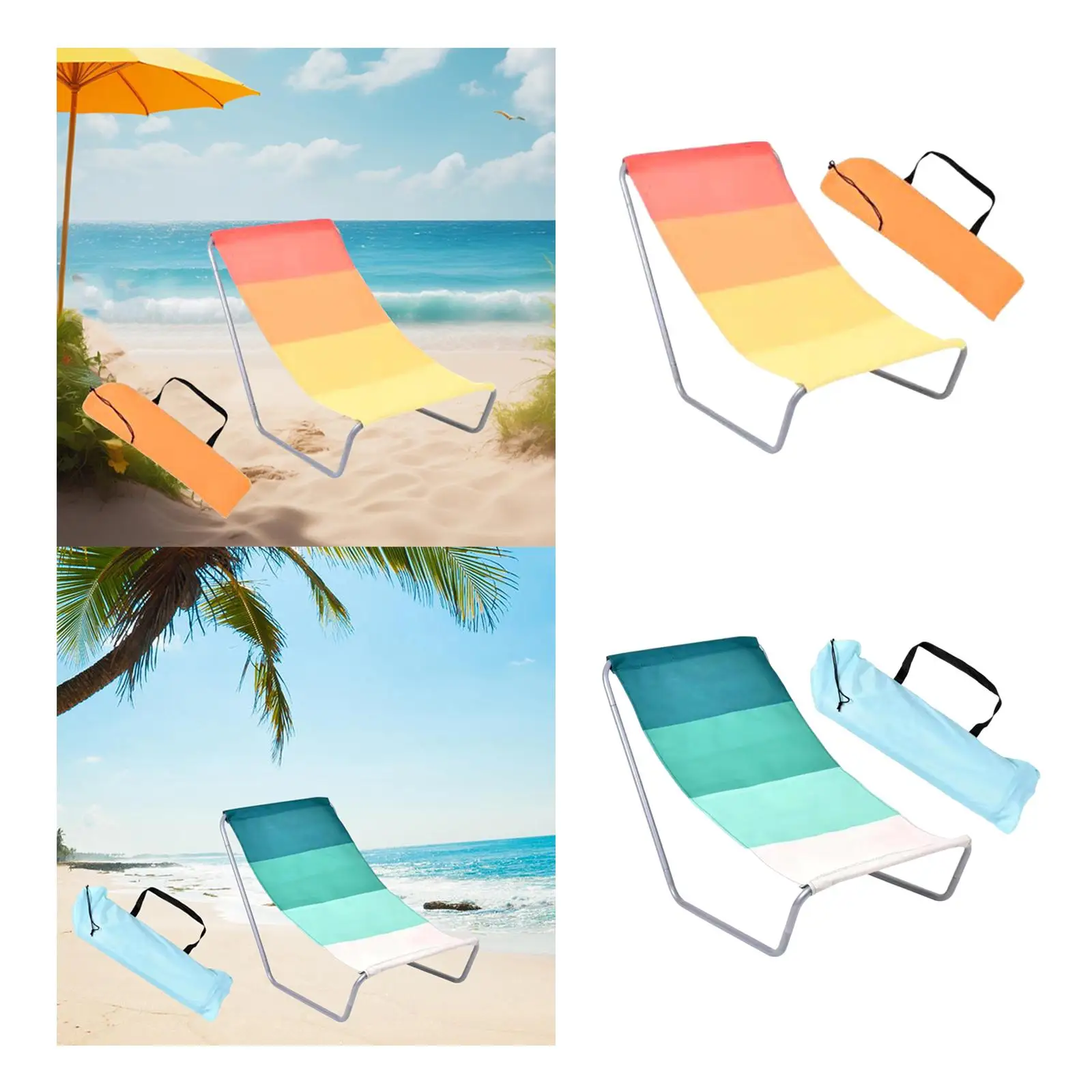 Foldable Beach Chair Non Slip Practical Stable Lightweight Outdoor Recliner with Carry Bag for Travel Lawn Sunbathing Patio Deck