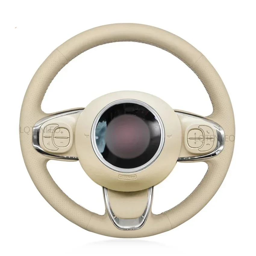 

Beige Artificial Leather Hand Sewing No-slip Car Steering Wheel Cover For Fiat 500 2015-2021 500C 2016 2017 2018 2019 2020 2021