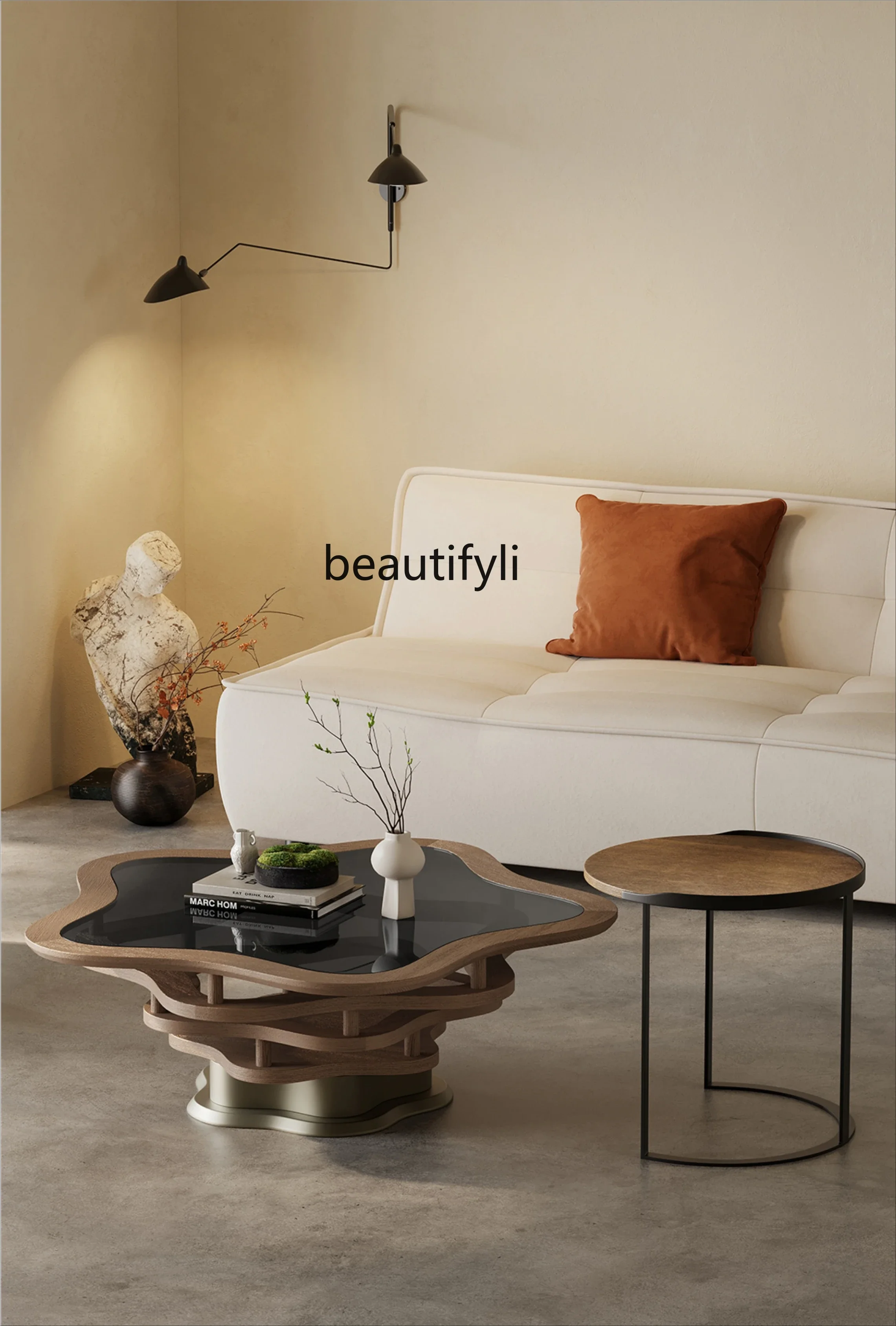 

Light luxury tempered glass living room coffee table high-end atmosphere Italian design sense special-shaped tea table