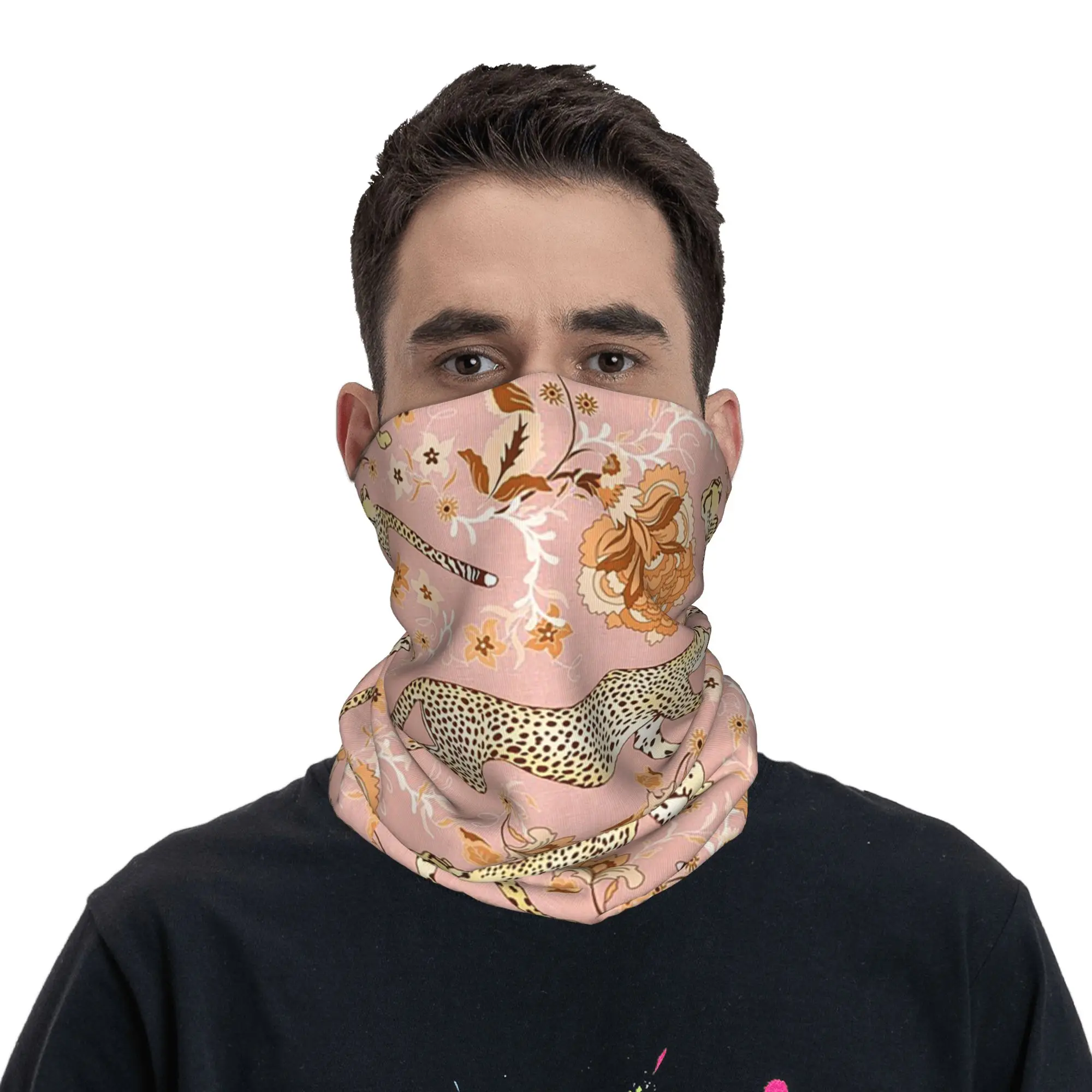 Cheetah Leopard Chintz light orange and dusky rose Bandana Neck Gaiter Printed Wrap Scarf Face Mask Riding For Men Women Adult