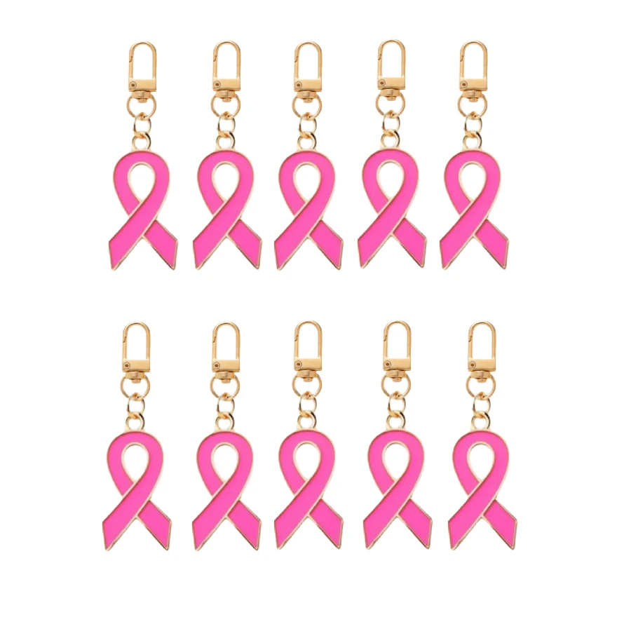 10 Pcs Breast Cancer Awareness Pink Ribbon Pendant Charms for Women Nurse Gifts