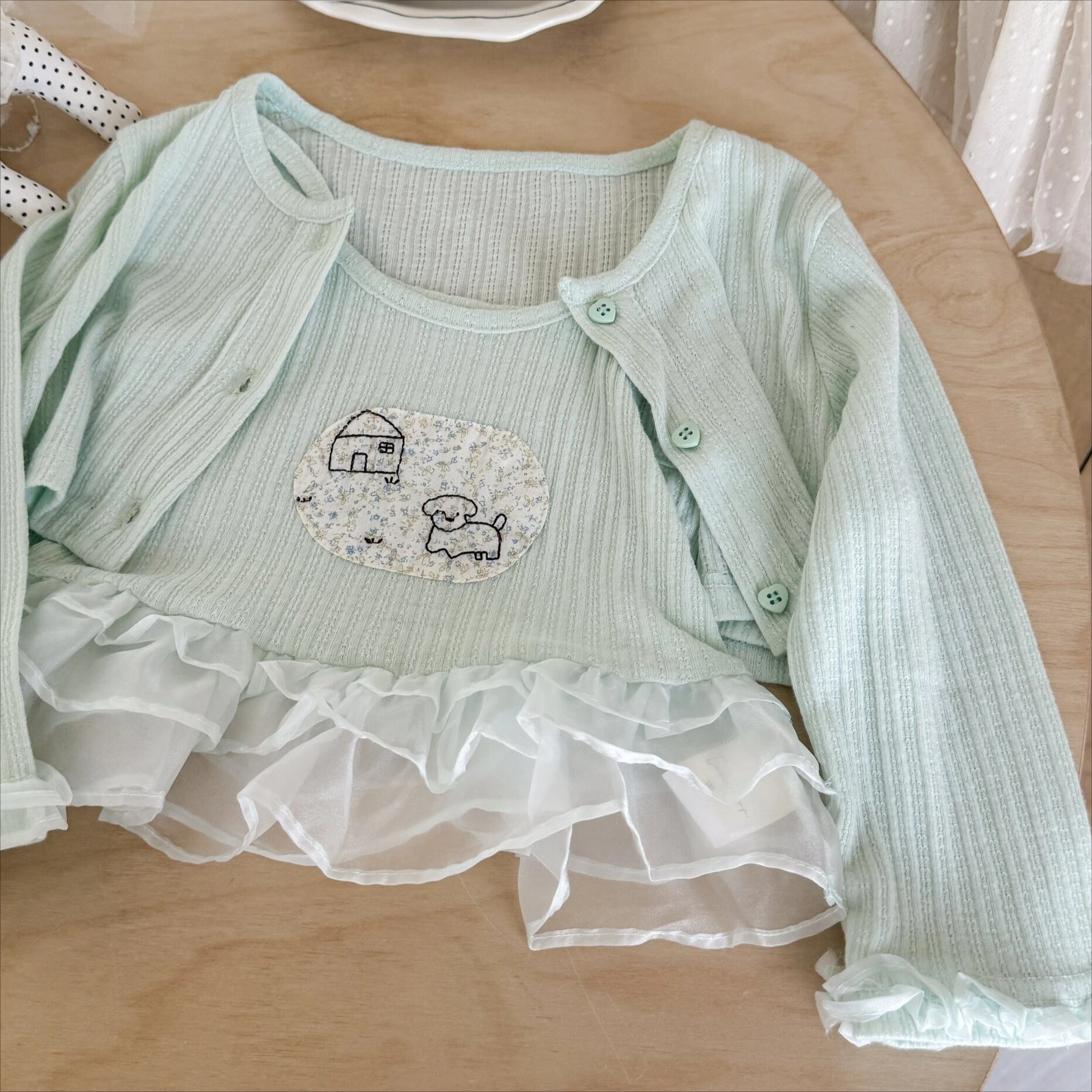 Baby Clothing Yarn - 女の子スーツ2026春秋新作子供服韓国風女児ベビーネットヤーンスプライシングホルターカーディガン2点セット