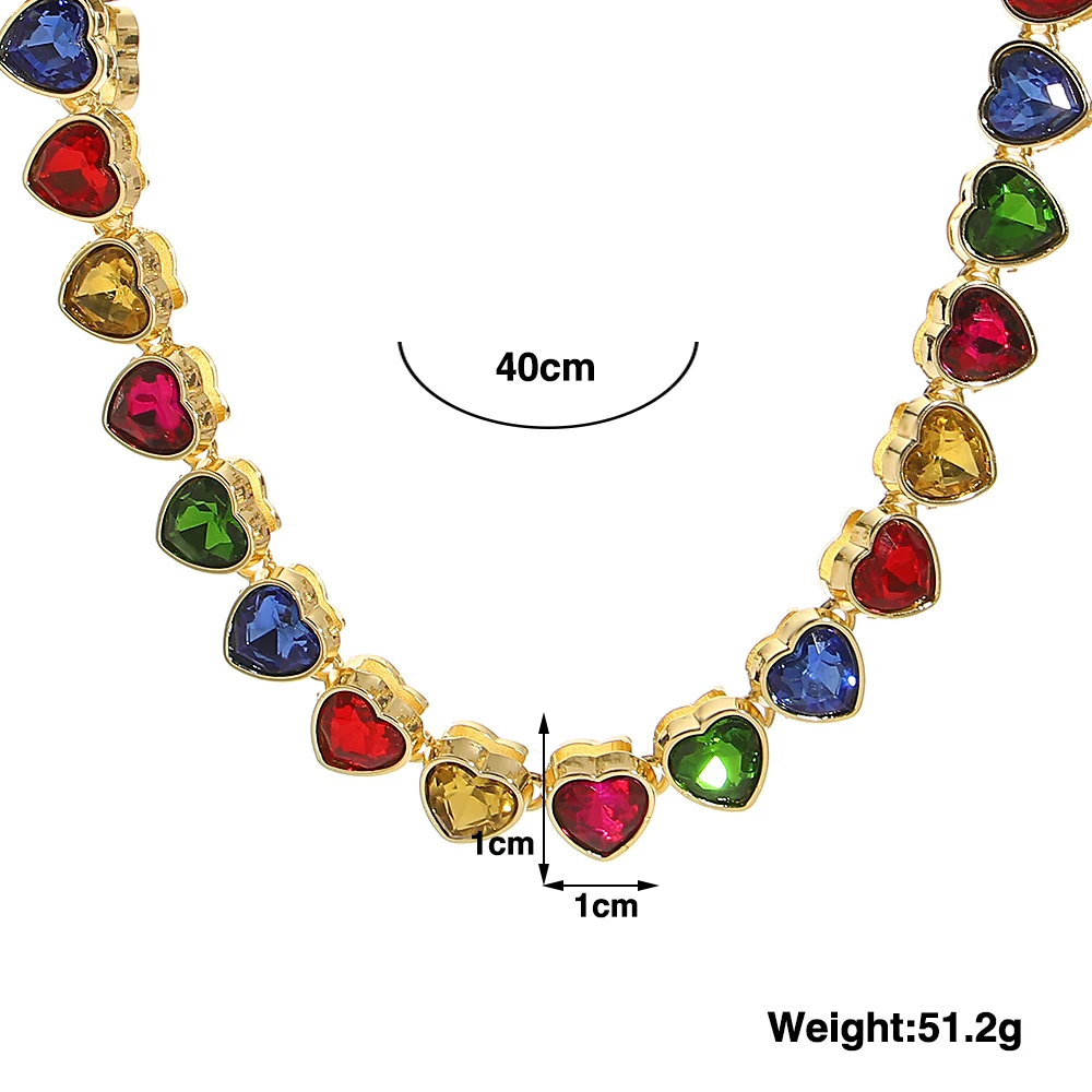 Luxus Bunte Glänzende Kubische Herzförmige Hochzeit Halskette Für Frauen Neue Mode Liebe Aussage Dicke Kette Party Schmuck Geschenke – Detail 1