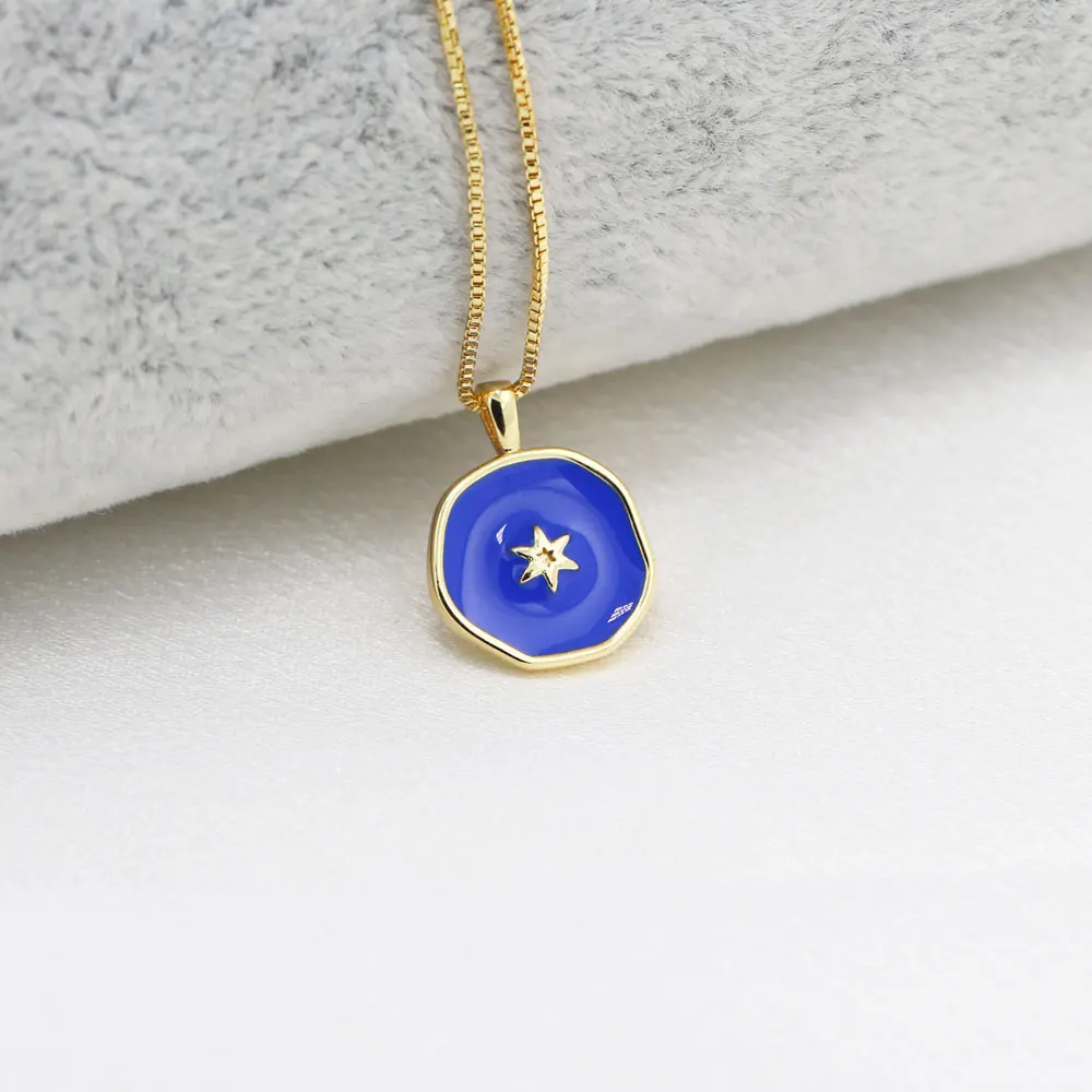 Minimalist Style Enamel Starlight Pattern Irregular Shape Tarot Card Pendant Necklace Men Women Daily Jewelry
