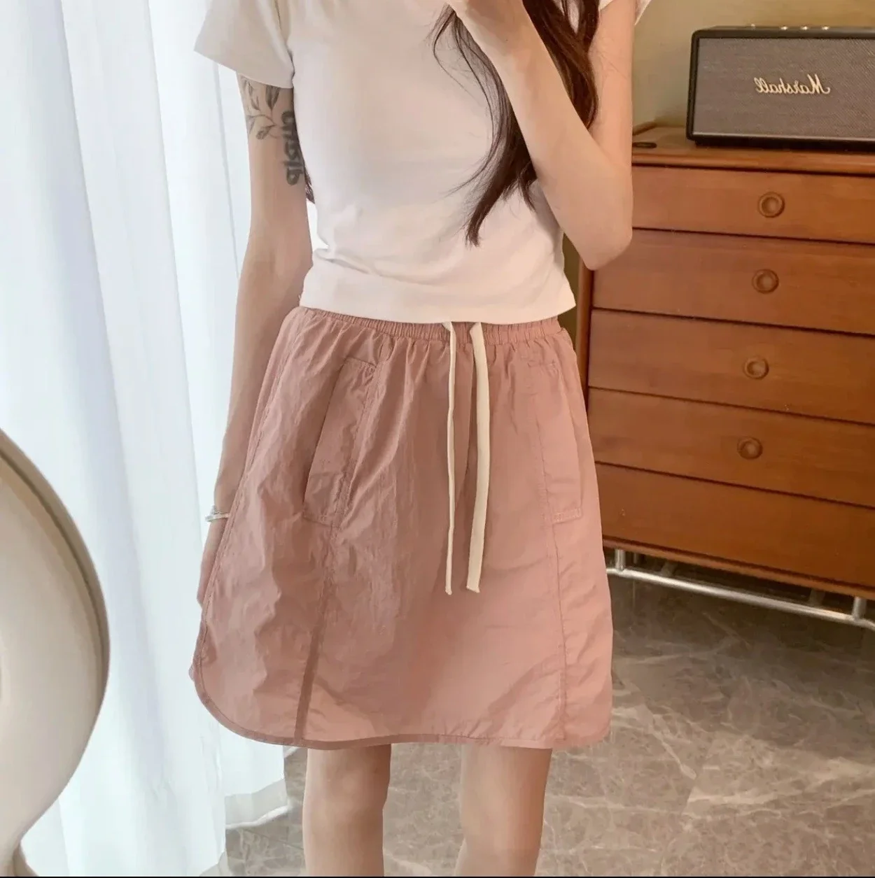 American High Waist Short Cargo Skirts Women Summer New Stylish Big Pockets Quick Dry Sporty Skirt Simple Solid A-Line Faldas