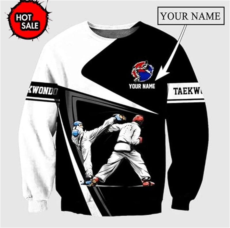 New Custom 3D Print Taekwondo Pattern Man O-Neck Sweaters Men Casual Boy Girls Tops Oversized Fashion Kids Sweatshirts Wholesale