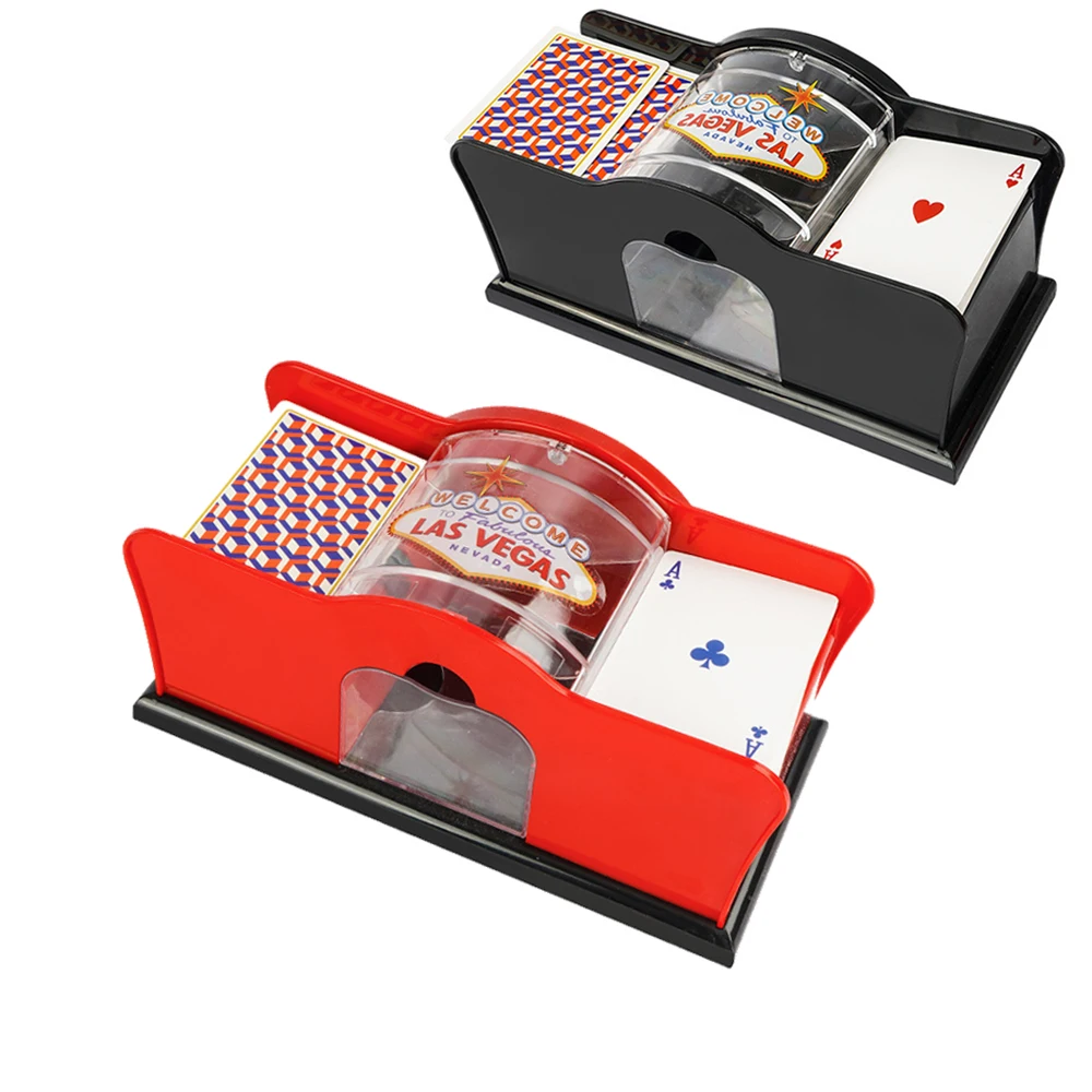 1 Stück rot/schwarz manueller Kartenmischer 2 Deck mit Handkurbel, Kartenmischer für Blackjack, UNO, Poker, Spielkarten-Dealer-Maschine