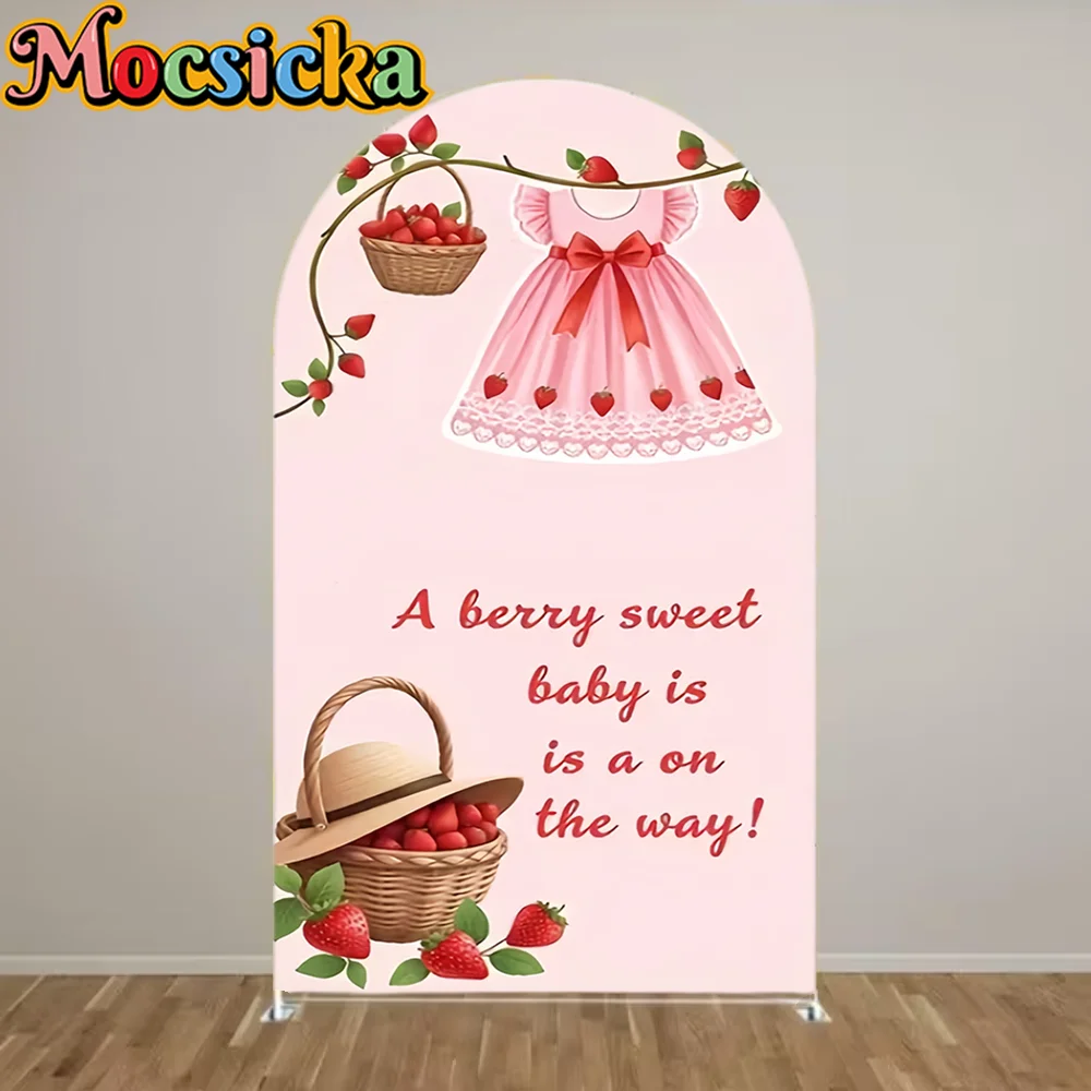 Sweet Baby Is on The Way Strawberry Pink Bow Kids Birthday Backdrop Arch Cover Baby Shower Party Decor Photography Backgrounds