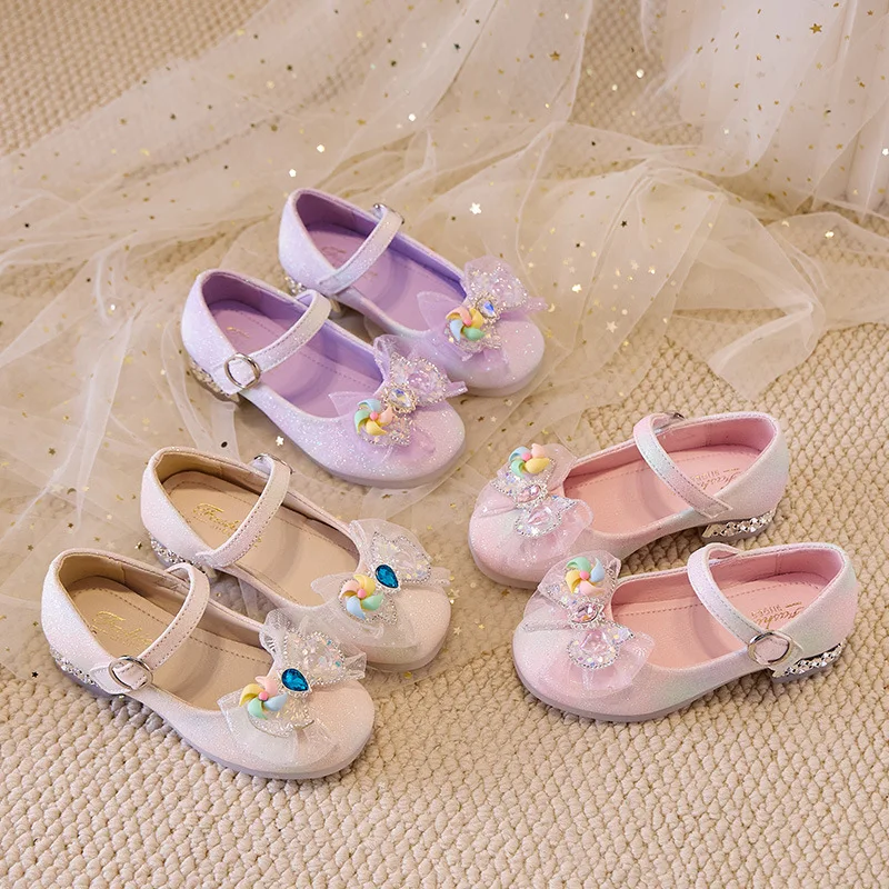 

Fashion Girls' Sequined Princess Shoes 2025 Autumn New Kids Bow Leather Shoes Simple Versatile Girl Casual Shoe Zapatos De Mujer