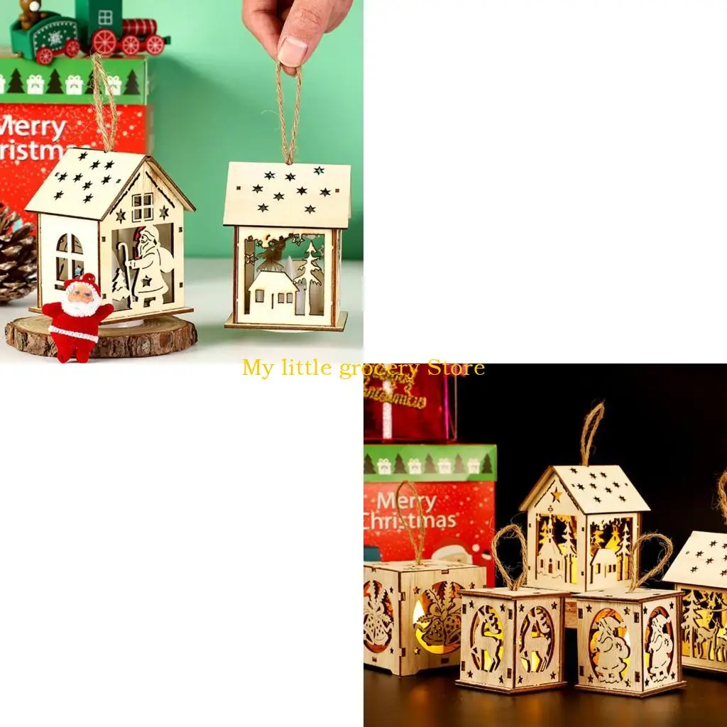 D5BD Traditional Wooden LED Light Christmas Cabin Decoration Suitable For Wall Hanging