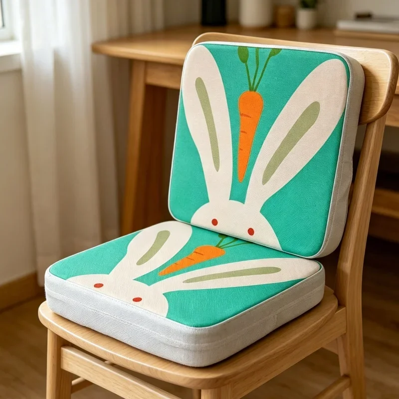 Cartoon Rabbit Print Heightening Chair Cushion, Thick Breathable Classroom Seat Pad , All-Season Back Cushion