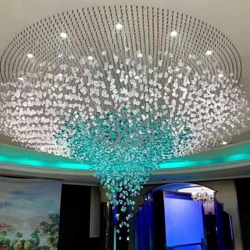 Aangepaste Hotel Glas Decoratieve Stenen Plafond Led Licht Kroonluchter Voor Grote Zandtafel Verkoopafdeling Hanglamp