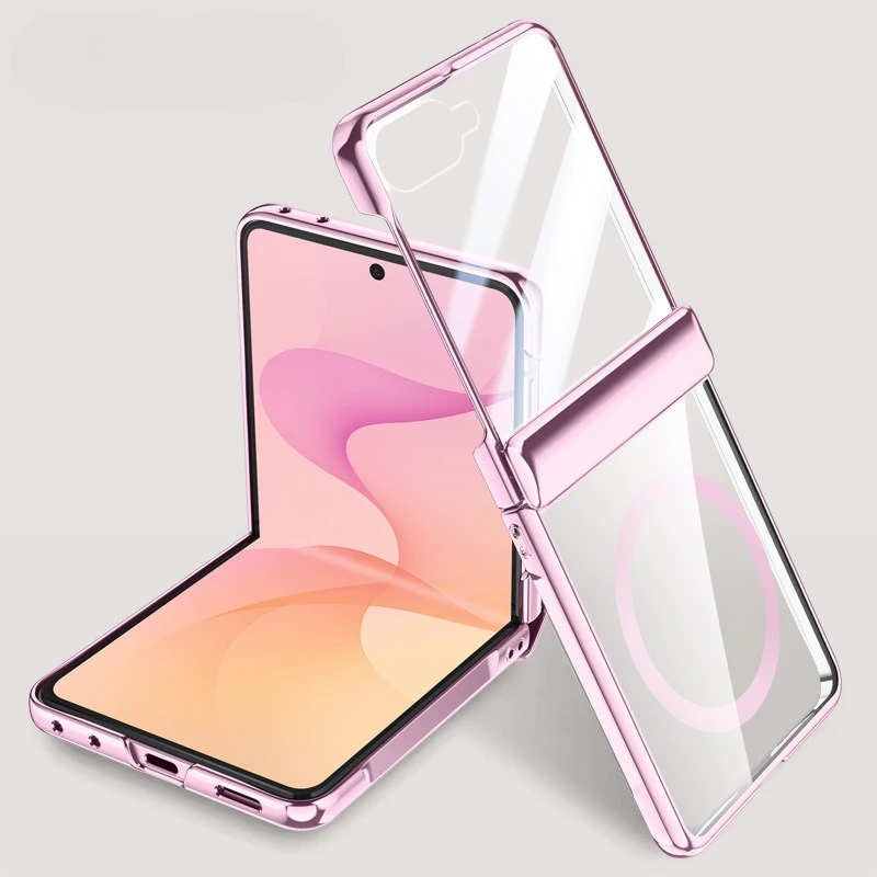 Custodia Magnetica Trasparente in Acrilico per Samsung Galaxy Z Flip 8 7 Flip8 Flip7 con Protezione Cerniera Placcata e Pellicola Protettiva per Scher