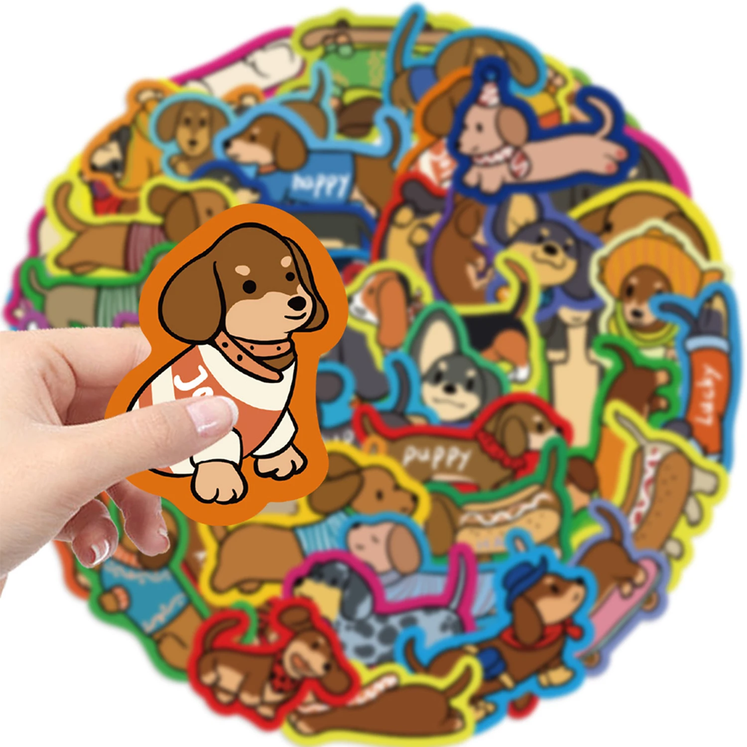 50pcs Cute Colorful Dachshunds Cartoon Graffiti Stickers Phone Guitar Laptop Notebook Suitcase Water Bottles Waterproof Sticker