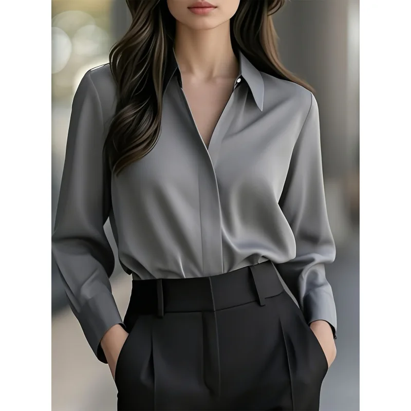 

Minimalist Lapel Loose Women's Shirt T 34880 Malist Collar Casual Female Fashion Spring Season Non-deformable Fabric