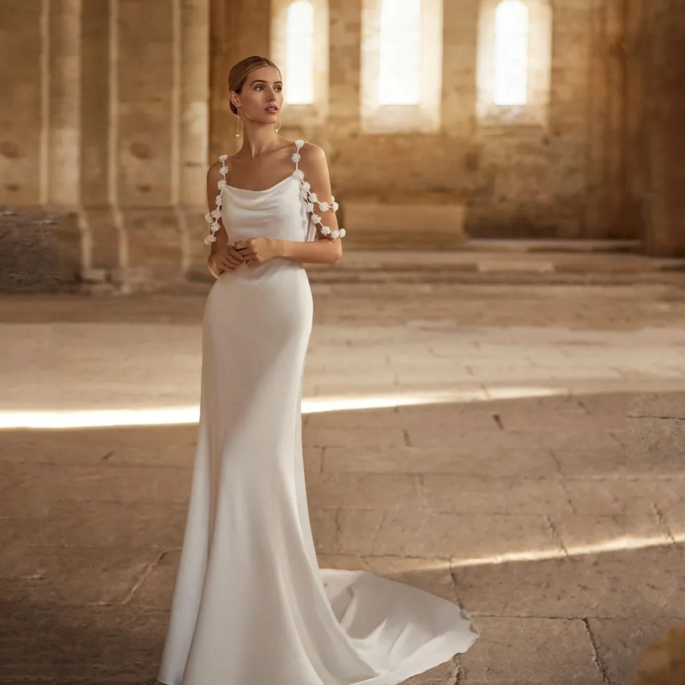 

MCDV Mermaid Wedding Dresses 2026 Luxury Flowers Spaghetti Straps Backless Sexy robe mariée 2026 Customized Wedding Guest Gowns