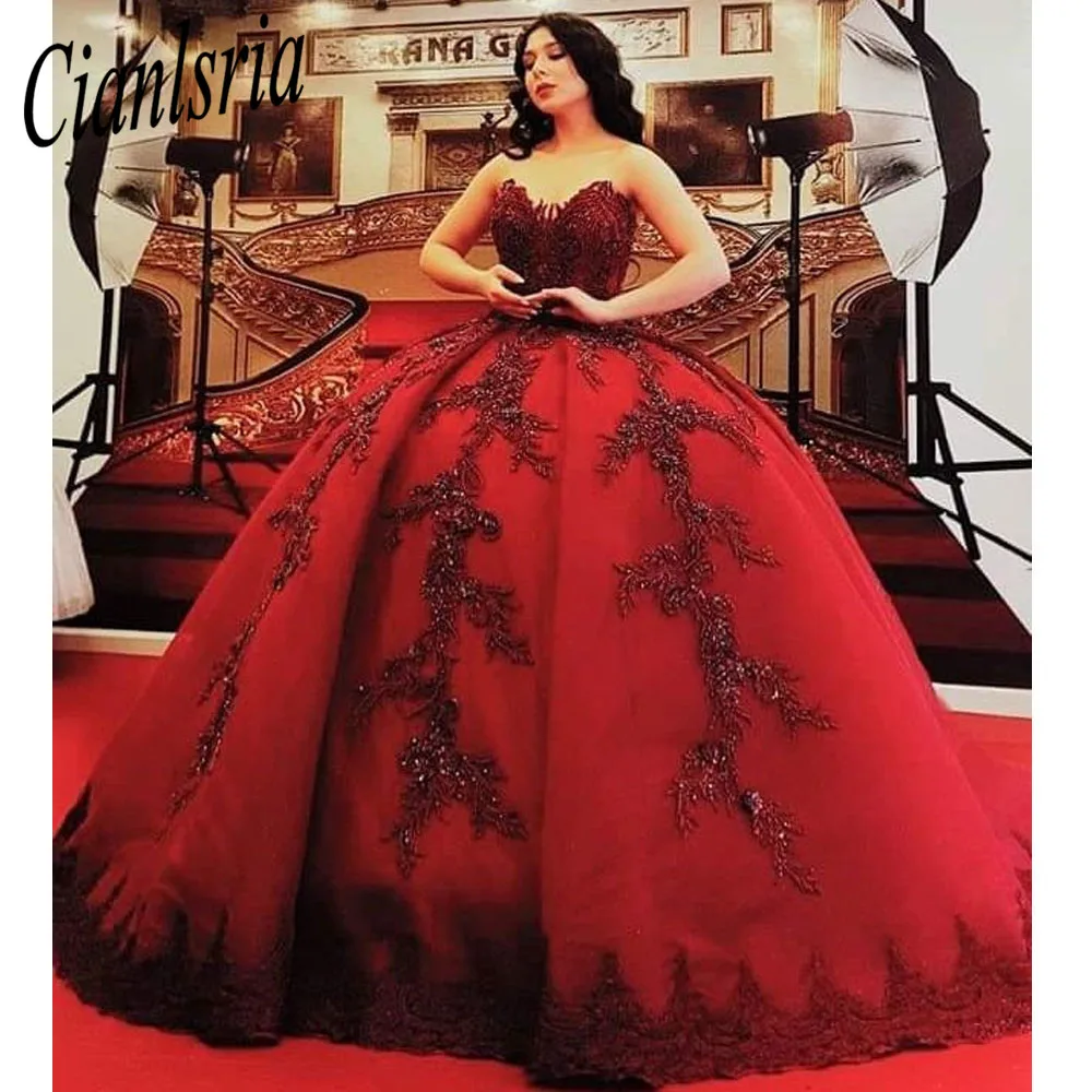 Vestido De baile De quinceañera, traje De lentejuelas con apliques De cristales, rojo vino, personalizado, 15 años, 2023