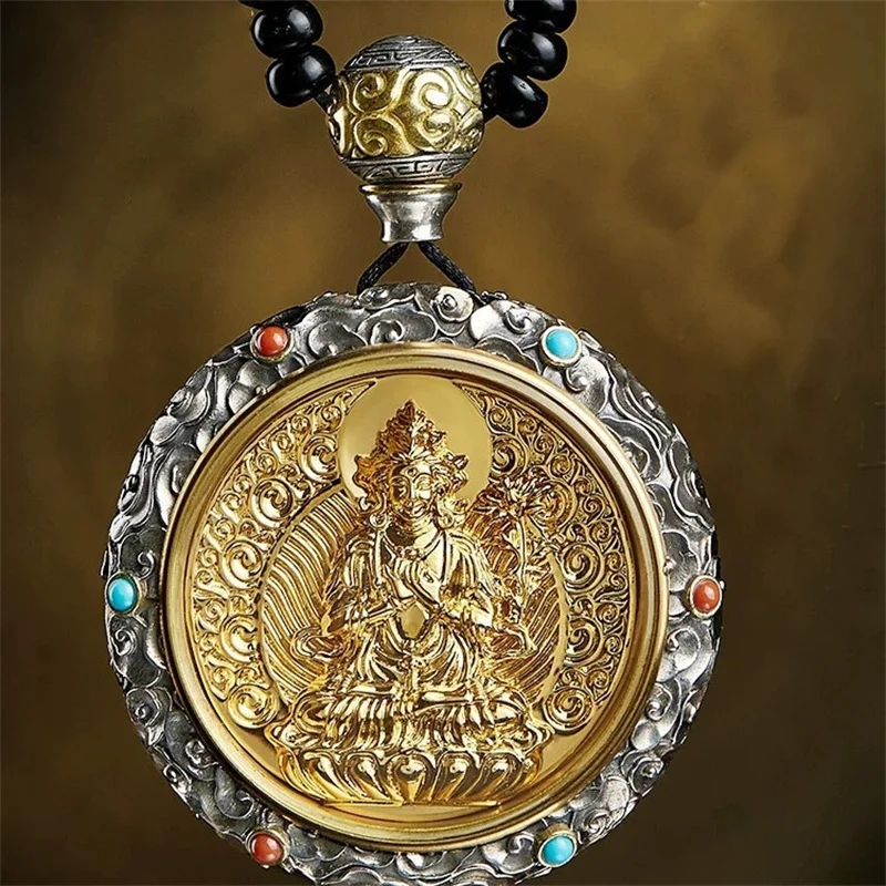

Blessing Tathagata Manjusri Samantabhadra Amulet Necklace Male Jewelry Vintage Relief Buddha Sutras Pendant Women Chain Necklace