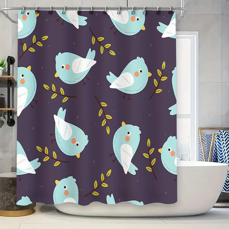 Blue Bird Print Shower Curtain Bathroom Decor Waterproof Fabric Home Decoration