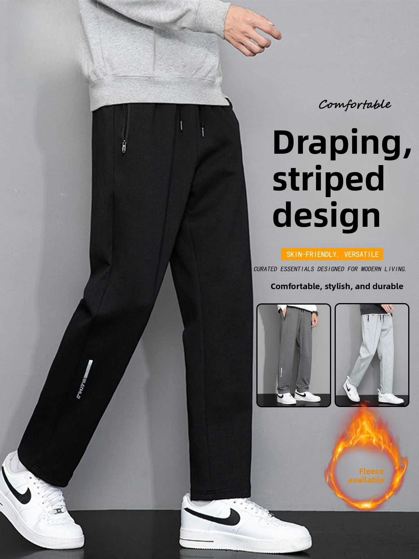 

Men's Faion Sport Thiened Fce Lined Straight Leg Casual Pants Autumn Winter Versatile Wide Leg Long Trousers