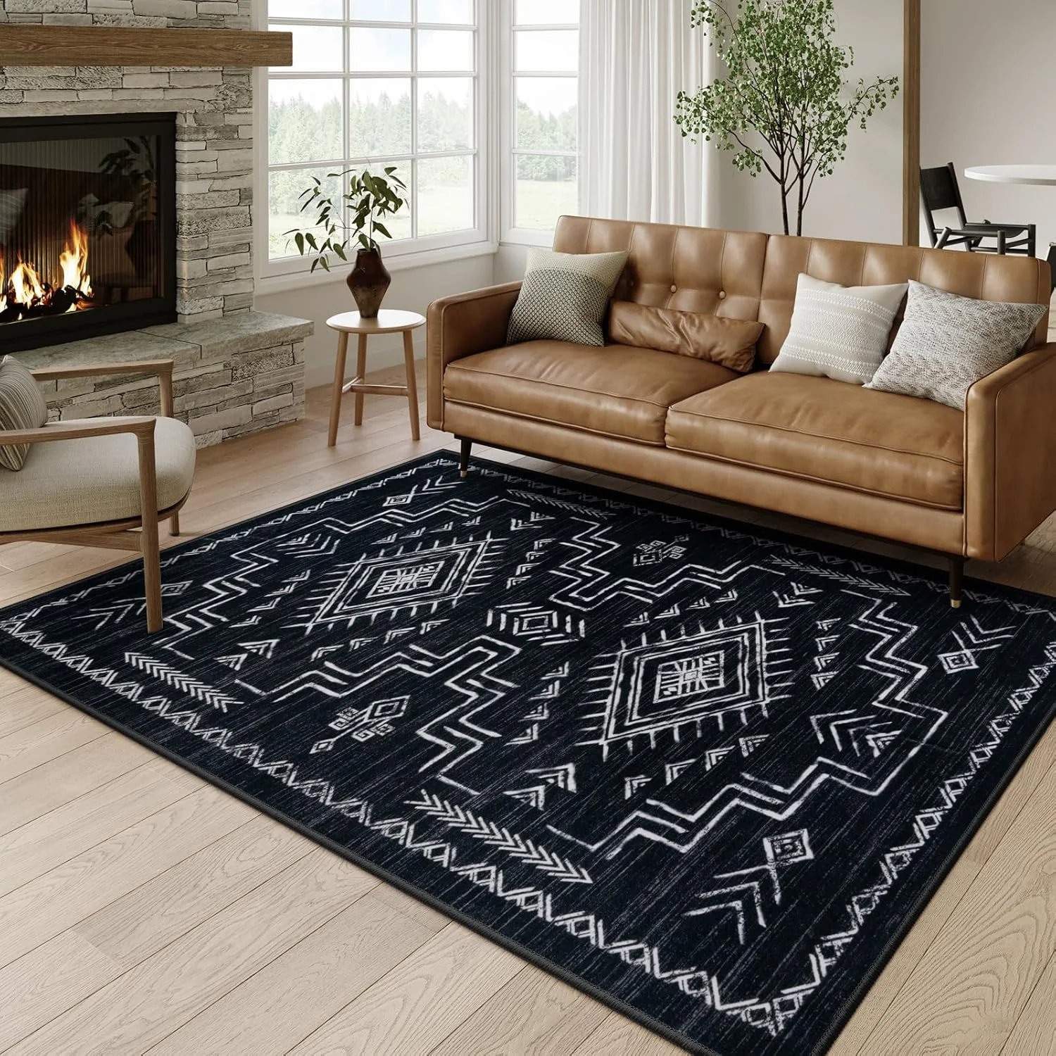 Washable Area Rug Western Non-Slip Entryway Rug  Aztec Tribal Classic Rug for Bedroom Living Room Carpet for Indoor Kitchen
