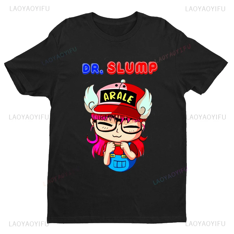 Arale Dr. Plummets Japanese Manga Cartoon Printed Crewneck T-shirt Summer Fun Casual Top for Men and Women with Short Sleeves