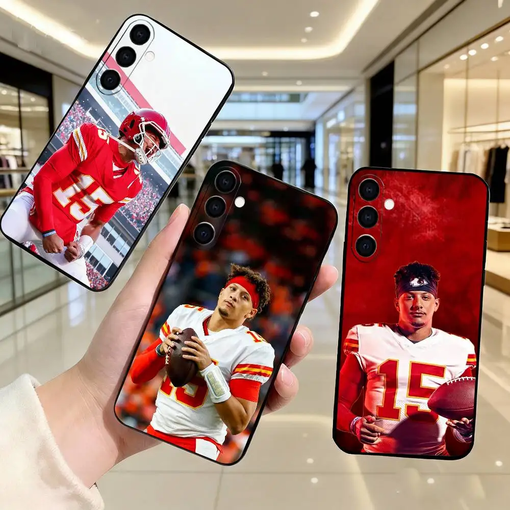 Funda de teléfono de fútbol americano Patrick Mahomes, silicona negra suave para Samsung Galaxy A73,A72,A71,A70,A53,A52,A51
