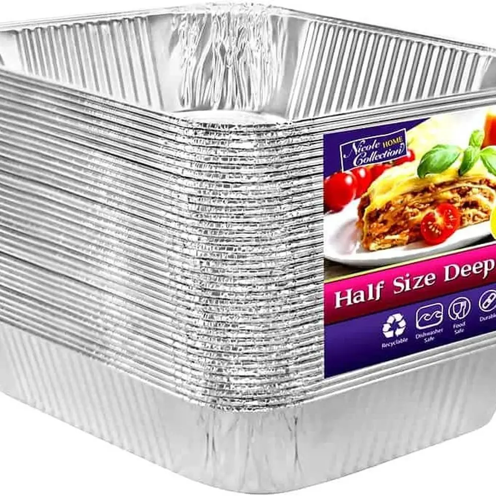 

Half-Size Aluminum Foil Pans, 9x13, 30-Pack Heavy-Duty Disposable Baking Trays for Roasting, Chafing, and Food Prep