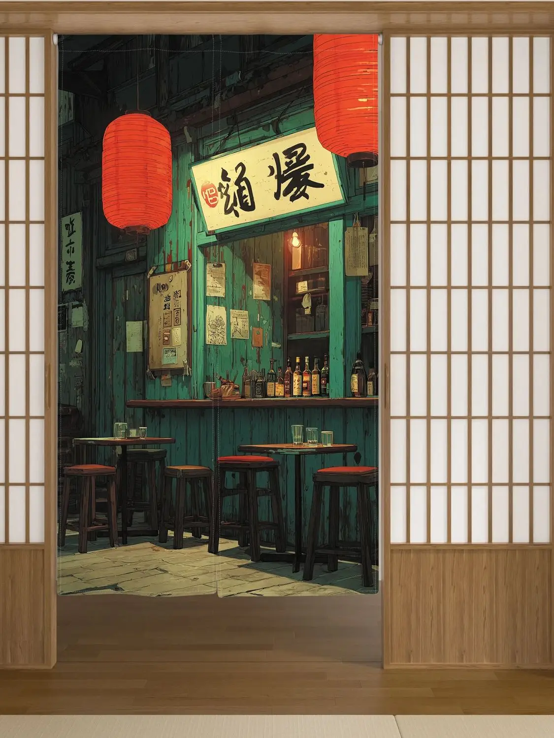 Rideau de porte japonais Izakaya Noren, lanterne de rue, cloison de salle à manger, rideaux de porte en lin, demi-rideau d'entrée de Restaurant