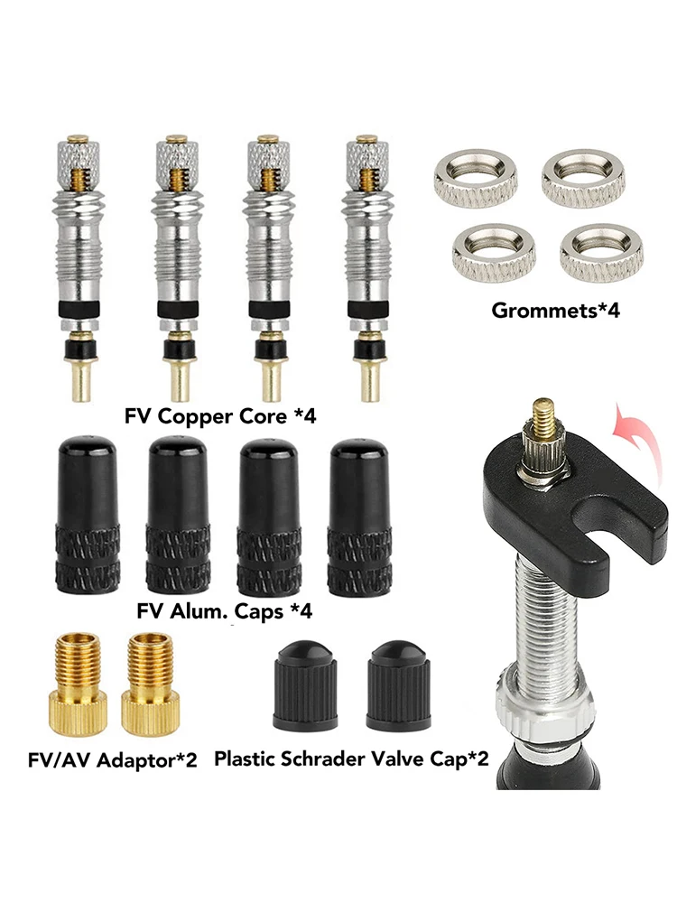 AliExpress NONE Bicycle Presta Tubeless Valve Core Kit Removable Aluminum Alloy Presta Valve Stem Caps Bike Tubeless Tire Valve Repair Tools