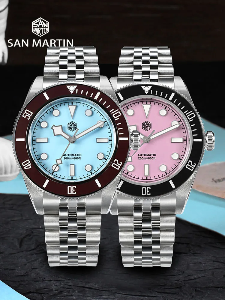 San Martin 40mm Enamel Dial Classic Luxury BB Diver Watch NH35 Automatic Mechanical Men Watches Waterproof 200m BGW-9 SN0128