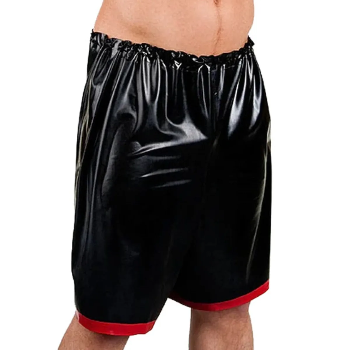 

Men Latex Shorts Rubber Panities with Red Trim Custom Made Halloween Cosplay Costumes