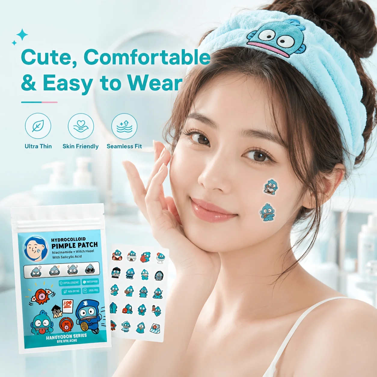 20/120PCS Sanrio Clownfish Acne Patch, hydrocolloid concealer patch, cute facial decoration, suitable for all skin types