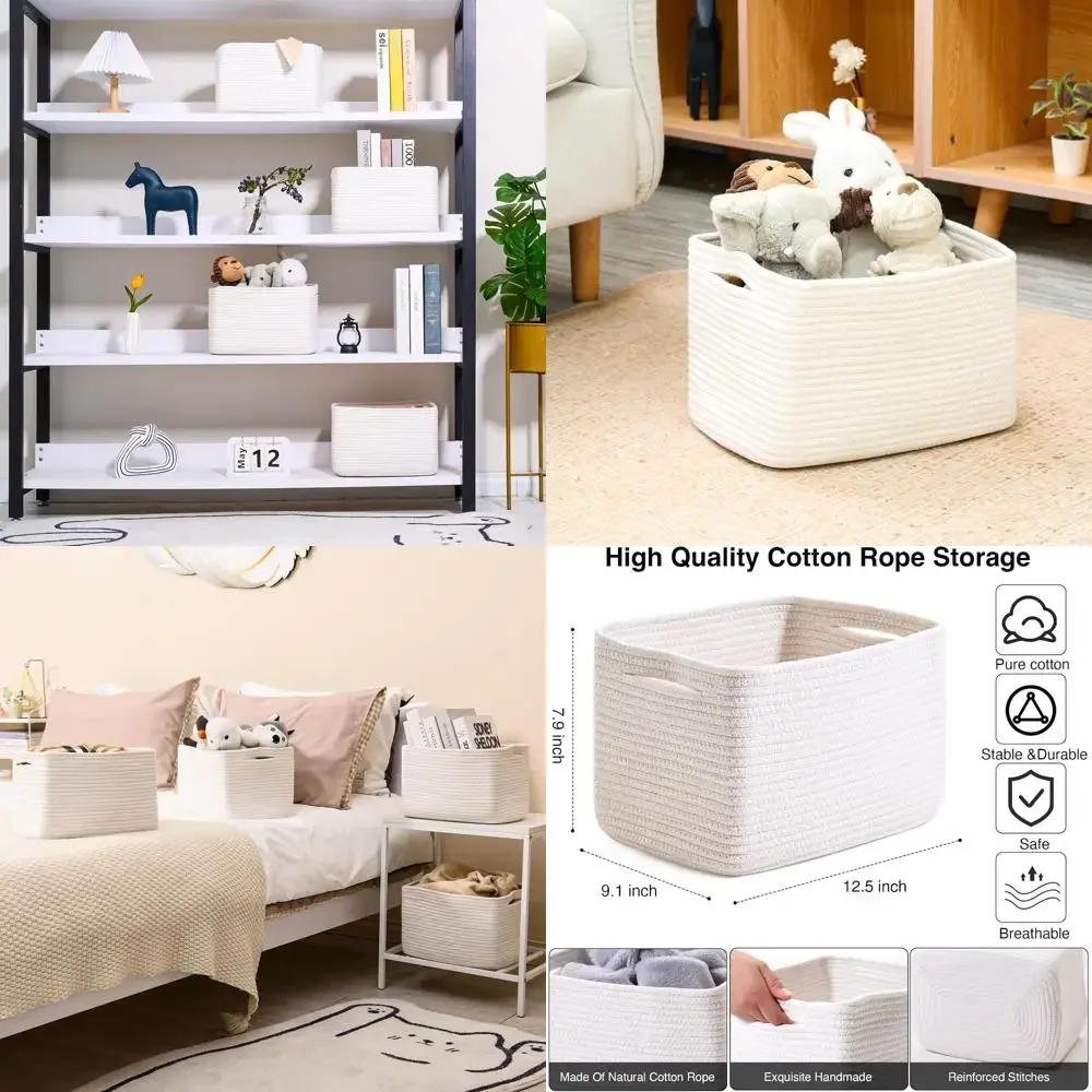 

Корзины для хранения вещей, тканая корзина для хранения, корзины для хранения вещей для полок, корзина из хлопковой веревки с ручками, 12,5