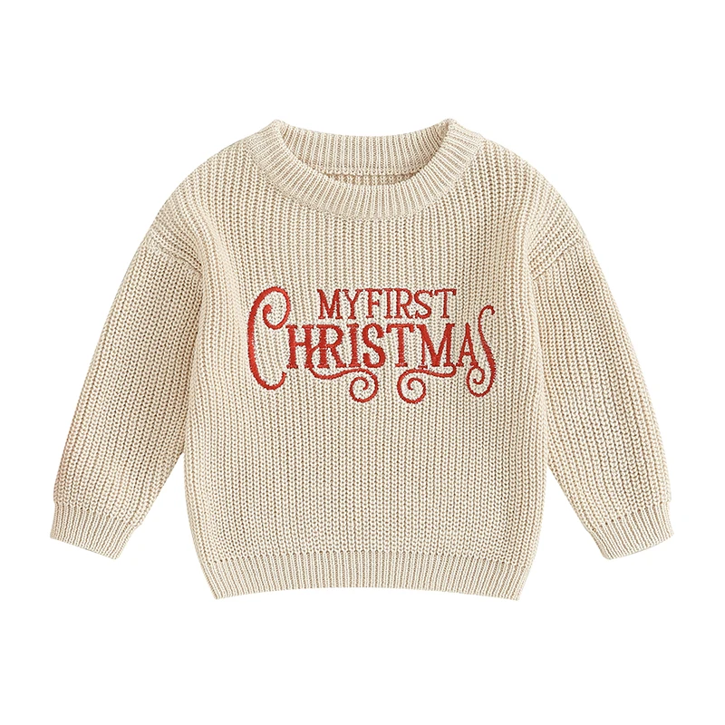 Toddler Baby Girl Boy Christmas Sweater Long Sleeve Candy Cane Embroidery Knit Pullover Baby Ugly Christmas Sweater