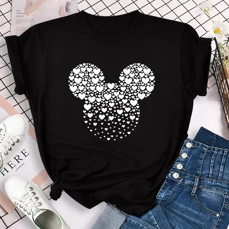 

Kawaii T-shirts for Women Fashion Heart Minnie Print T Shirt Streetwear Clothes Mickey Mouse T Shirt Female Tops